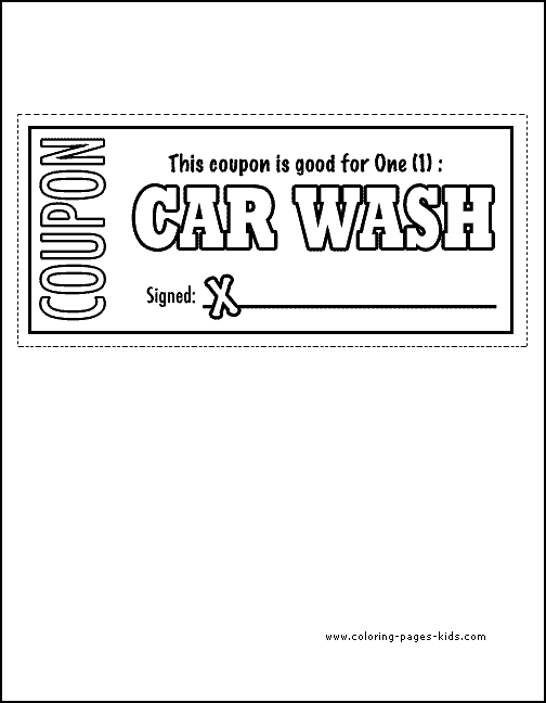 Free car wash coupon Father's Day color page, holiday coloring pages, color plate, coloring sheet,printable color picture