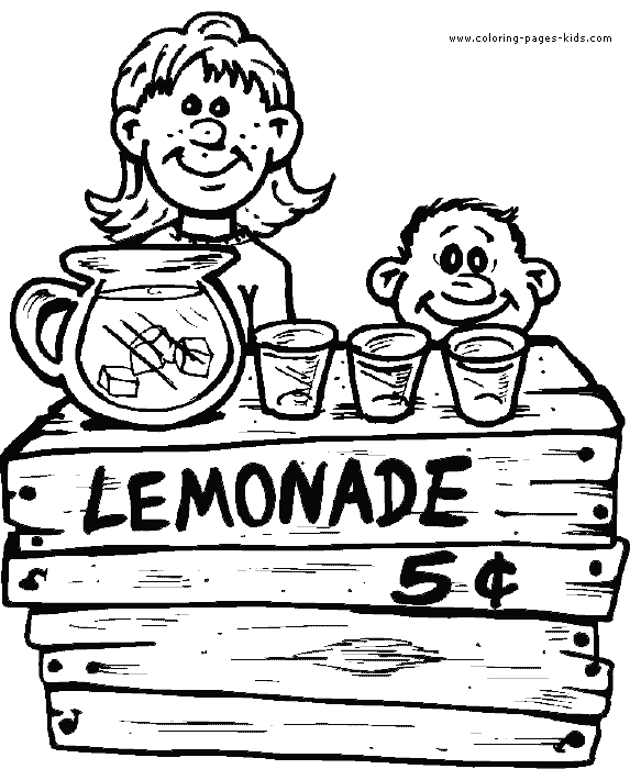 Selling lemonade color page Summer color page, holiday coloring pages, color plate, coloring sheet,printable color picture