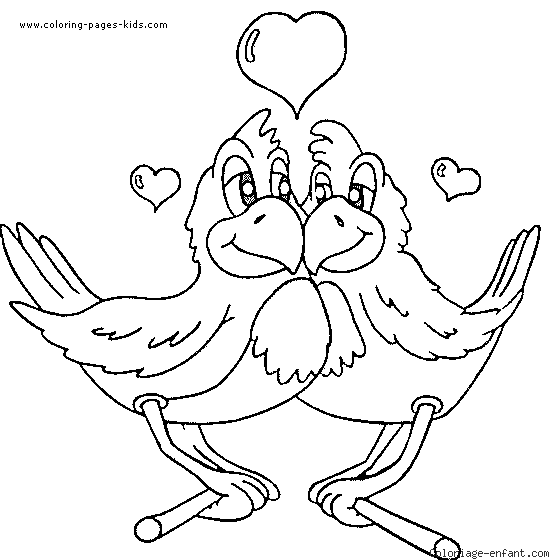 Birds in love Valentine's day color page, holiday coloring pages, color plate, coloring sheet,printable color picture