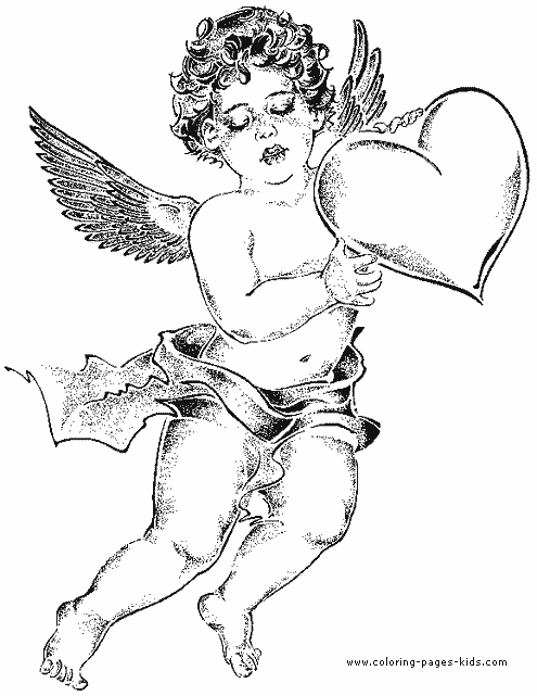 Valentine's Cupid with a heart Valentine's day color page, holiday coloring pages, color plate, coloring sheet,printable color picture