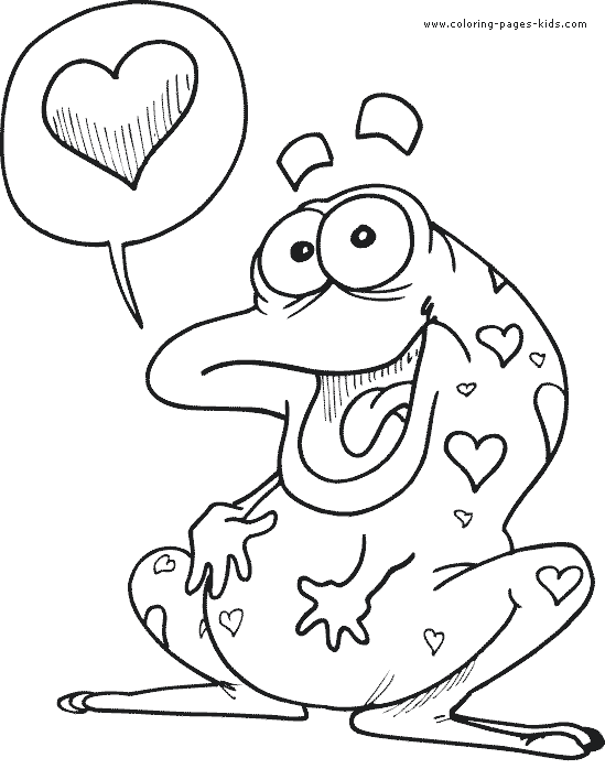 Frog love Valentine's day color page, holiday coloring pages, color plate, coloring sheet,printable color picture