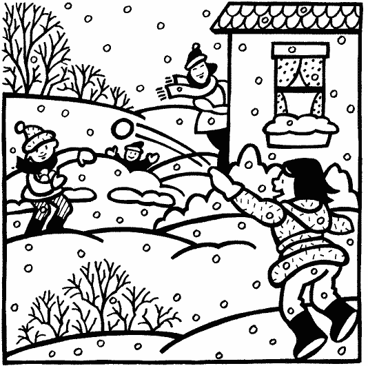 snowball fight Winter color page, holiday coloring pages, color plate, coloring sheet,printable color picture