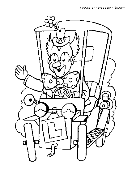Clown in a car Circus & Clowns color page,  coloring pages, color plate, coloring sheet,printable coloring picture
