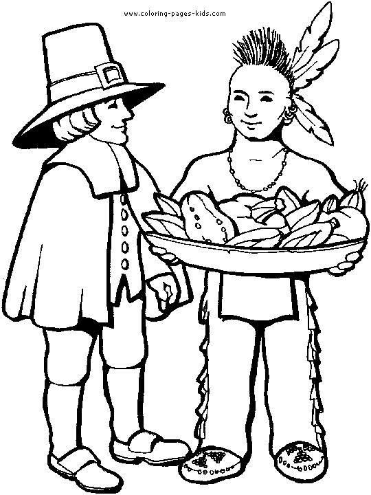 Indian and a pilgrim Indian color page,  coloring pages, color plate, coloring sheet,printable coloring picture