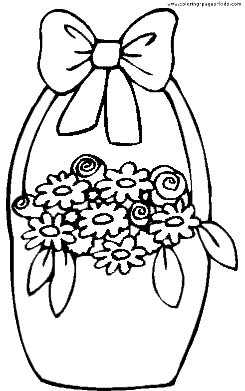 Flowers in a basket, Flowers coloring pages, color plate, coloring sheet,printable coloring picture