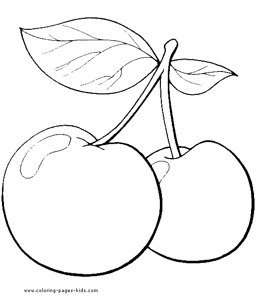 Cherries fruit color page, Fruits coloring pages, color plate, coloring sheet,printable coloring picture