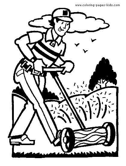 Mowing the lawn Gardening color page,  coloring pages, color plate, coloring sheet,printable coloring picture