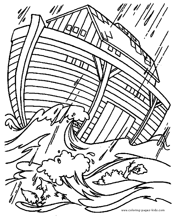 Noah's Arc in the rain storm color page Bible Story color page, religious, religion coloring pages, color plate, coloring sheet,printable coloring picture
