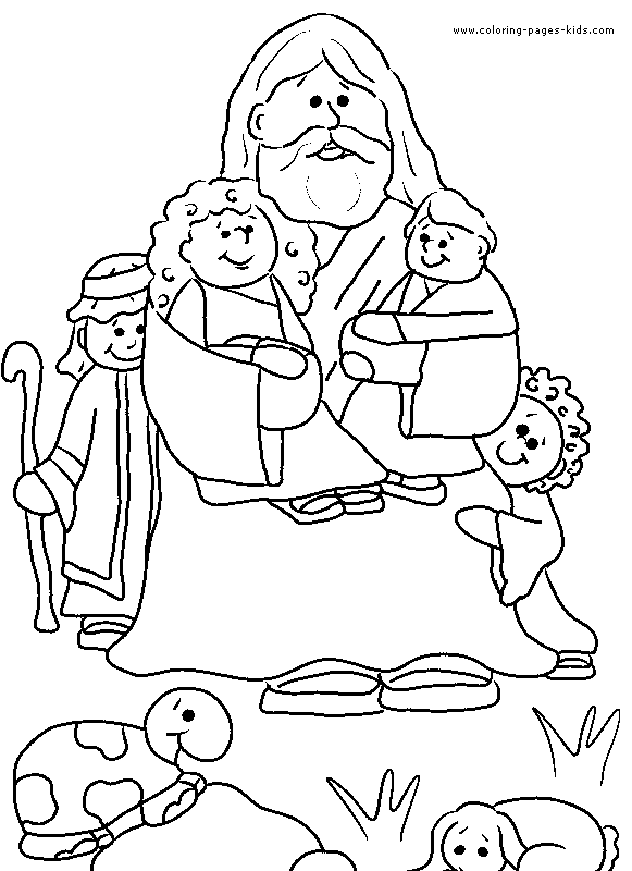 Pictures For Kids To Color. Jesus and children color page