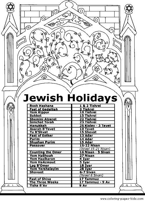 Jewish Holidays Chart