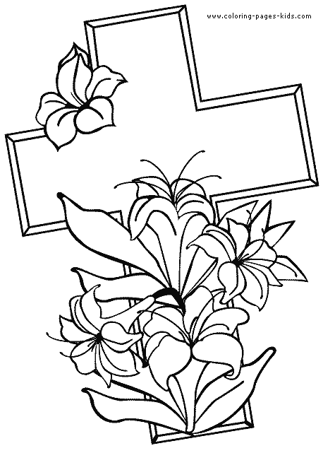Cross with easter flowers color page Religious Easter color page, religious, religion coloring pages, color plate, coloring sheet,printable coloring picture