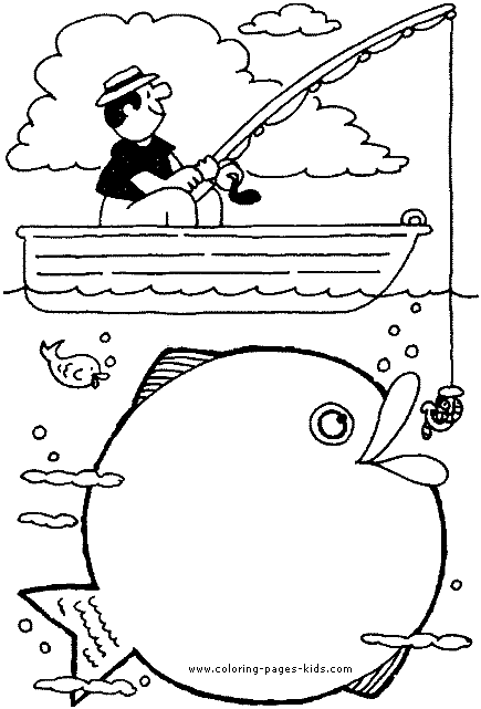 Fishing for big fish color page coloring sheet 