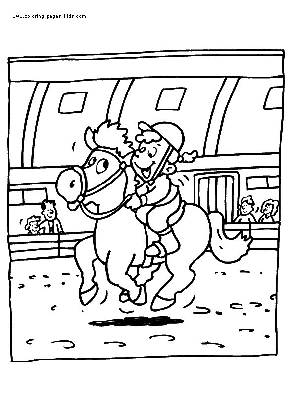 Horse riding color page coloring sheet