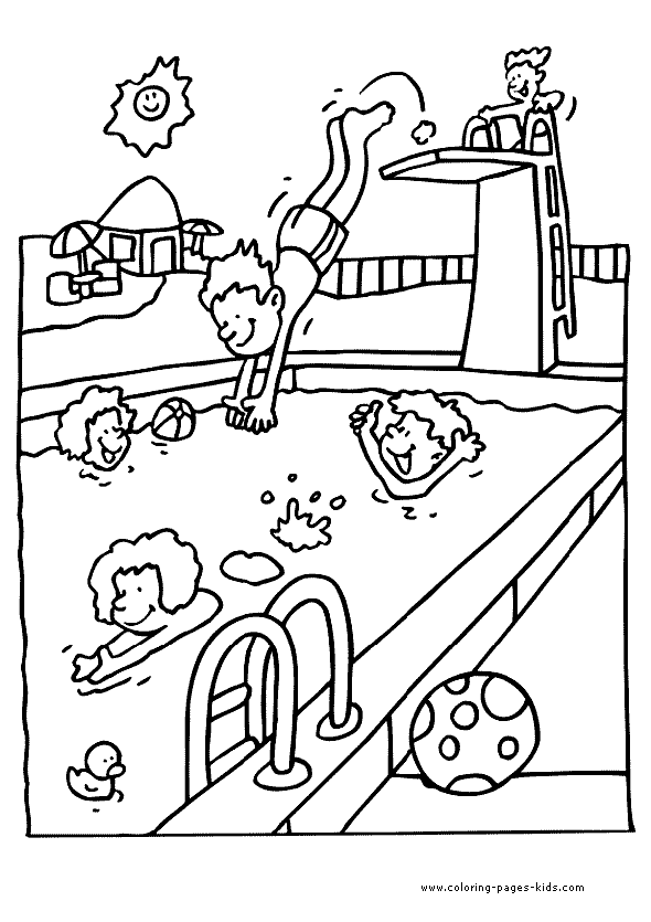 Swimming pool coloring page for kids