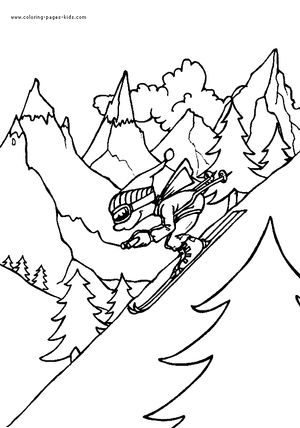Skiing fast Winter sports color page, sports coloring pages, color plate, coloring sheet,printable coloring picture