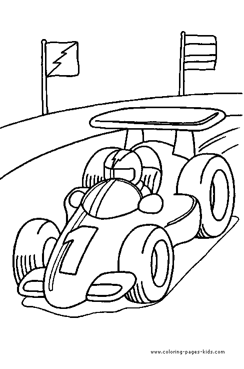 race car cartoon. race car driving color page