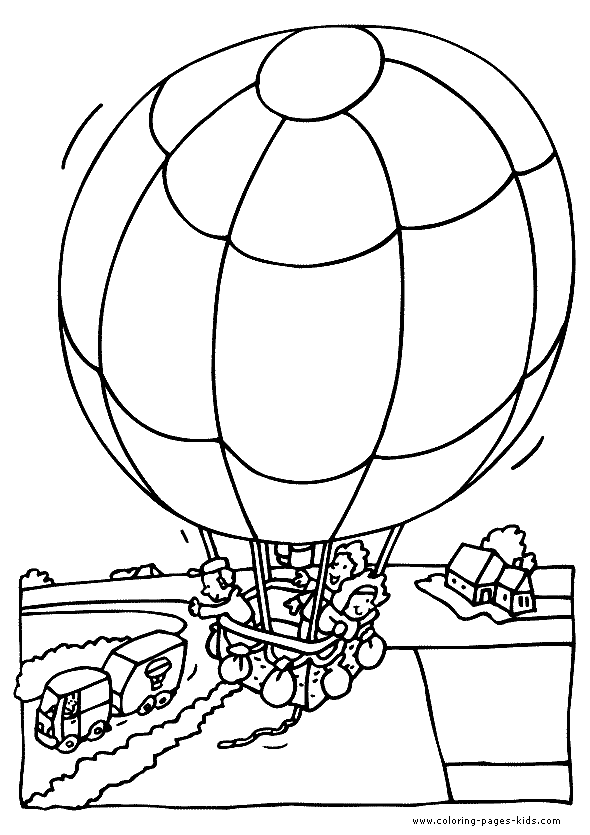Kids in a Hot air balloon color page