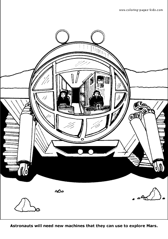 Astronauts in a space machine color pages - Coloring pages for kids