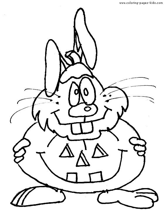 Bunny with a pumpkin coloring sheet to print