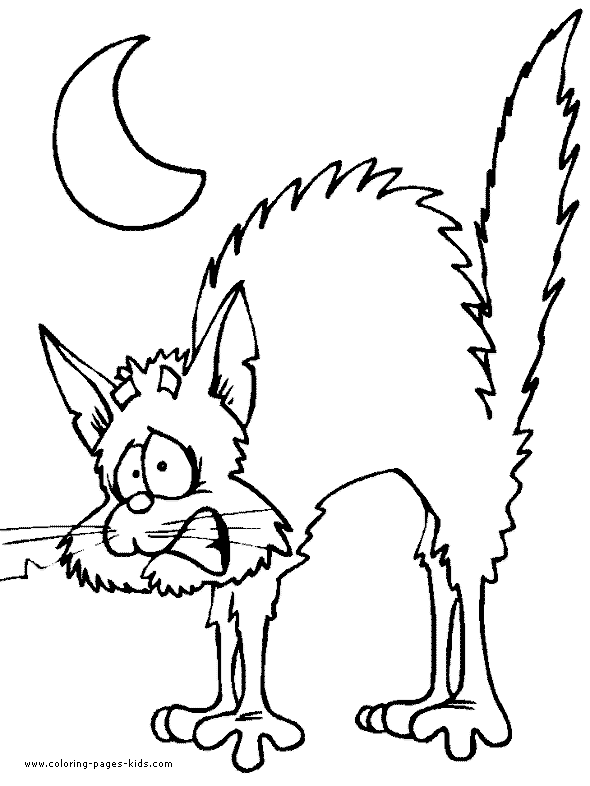 Scary Cat color page. Free printable coloring sheets for kids.