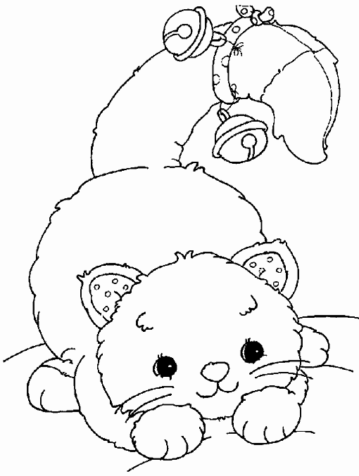 Playful Cat with bells coloring page. 