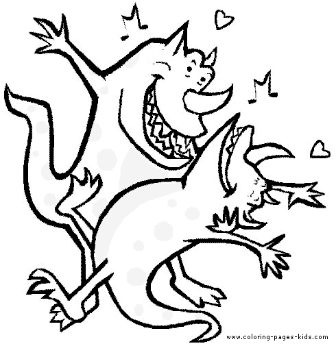 Happy, Dancing Dinosaur color page