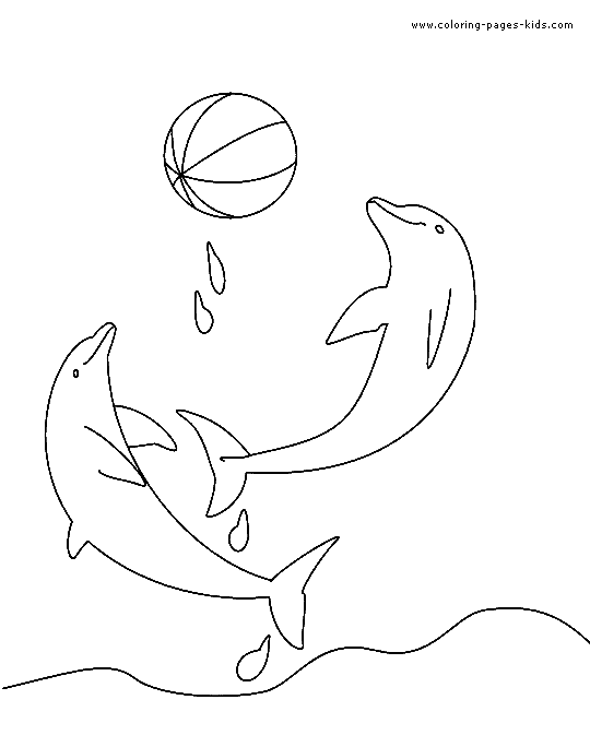 Dolphins playing with a ball color page