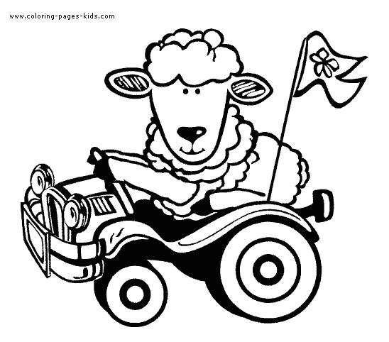 Sheep in a car color page, animal coloring pages, color plate, coloring sheet,printable coloring picture