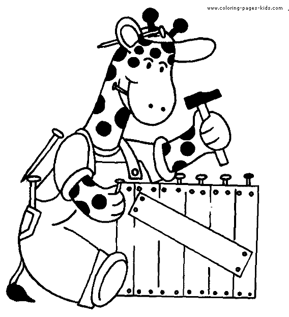 Giraffe fixing a fence color page