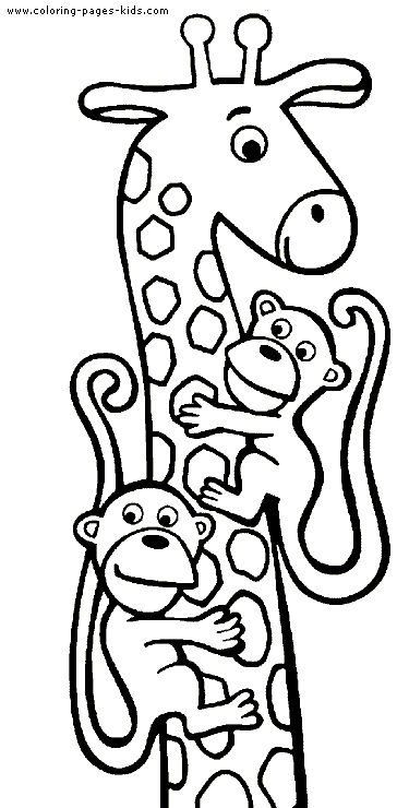 Monkeys climbing a Giraffe color page