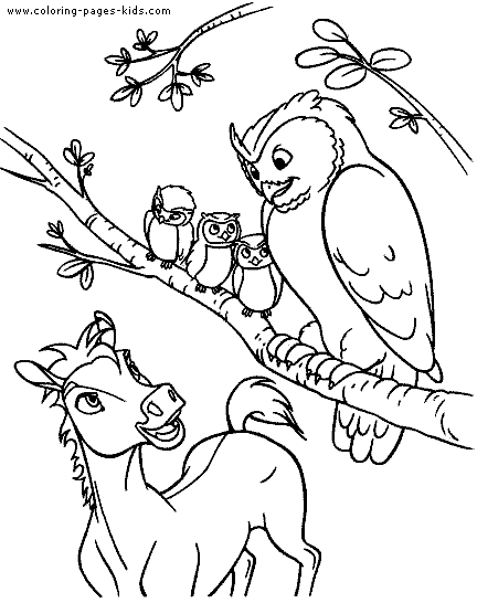 Pony with owls free coloring sheet