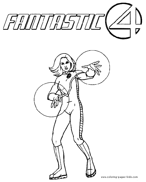 Fantastic 4 color page, four, cartoon characters coloring pages, color plate, coloring sheet,printable coloring picture