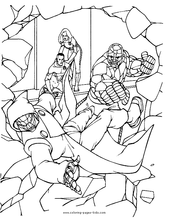 Fantastic 4 color page, four, cartoon characters coloring pages, color plate, coloring sheet,printable coloring picture