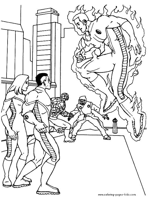 Fantastic 4 color page, four, cartoon characters coloring pages, color plate, coloring sheet,printable coloring picture