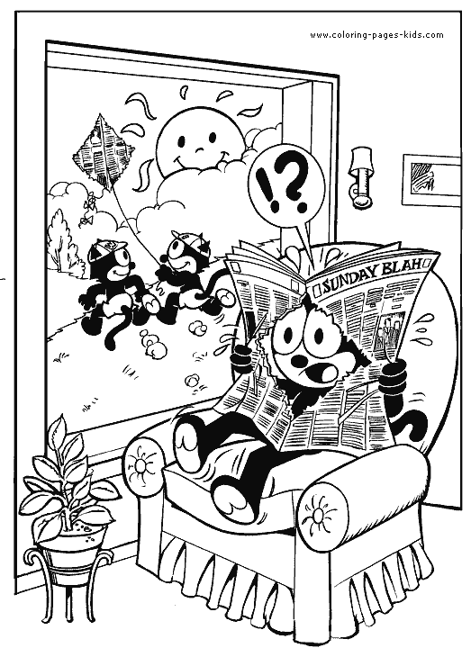 Felix the Cat color page - printable cartoon coloring pages