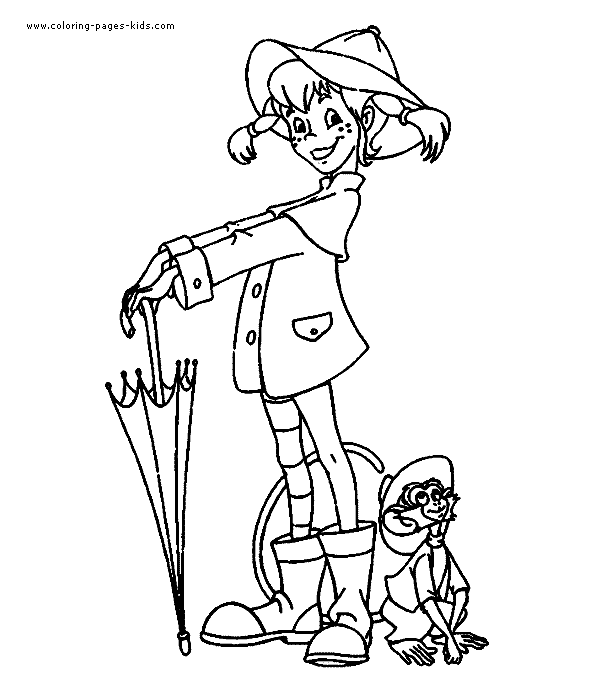 Pippi Longstocking color page cartoon characters coloring pages, color plate, coloring sheet,printable coloring picture