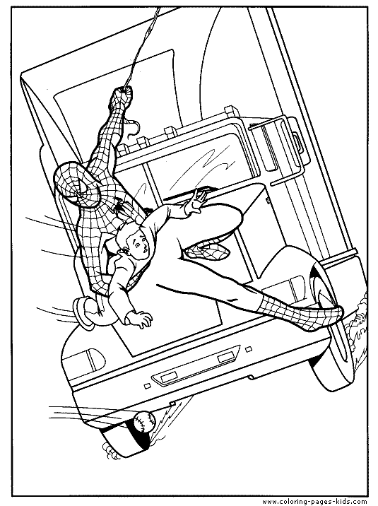 Spider-Man saves a child free printable coloring page