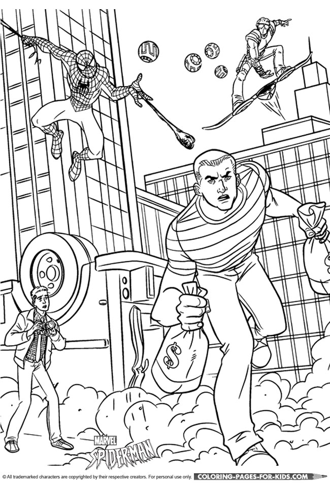 Spider-Man Coloring Book Printable - Spider-Man catching a bankrobber