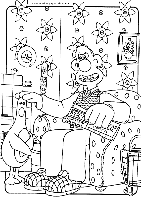 Wallace and Gromit color page, cartoon characters coloring pages, color plate, coloring sheet,printable coloring picture