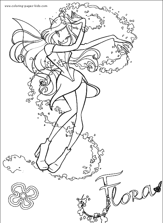Flora Winx Club color page, cartoon characters coloring pages, color plate, coloring sheet,printable coloring picture