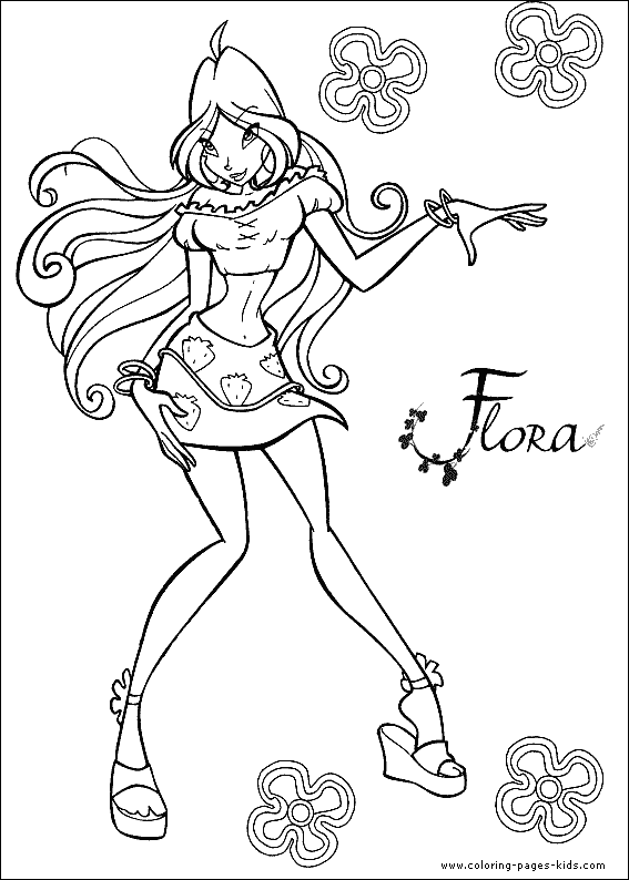 Flora Winx Club color page, cartoon characters coloring pages, color plate, coloring sheet,printable coloring picture