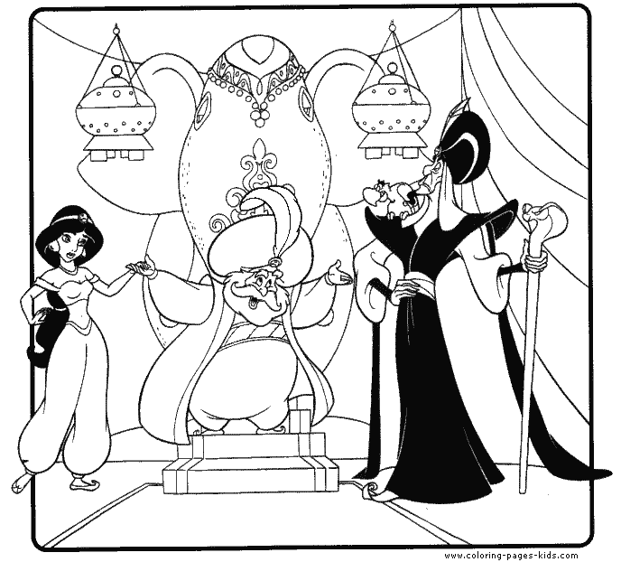 Jasmin, the sultan and Jafar color page,aladin coloring page, disney coloring pages, color plate, coloring sheet,printable coloring picture
