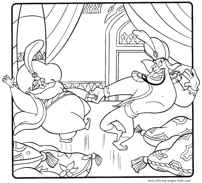 The Genie and the Sultan coloring sheet, aladin coloring page, disney coloring pages, color plate, coloring sheet,printable coloring picture