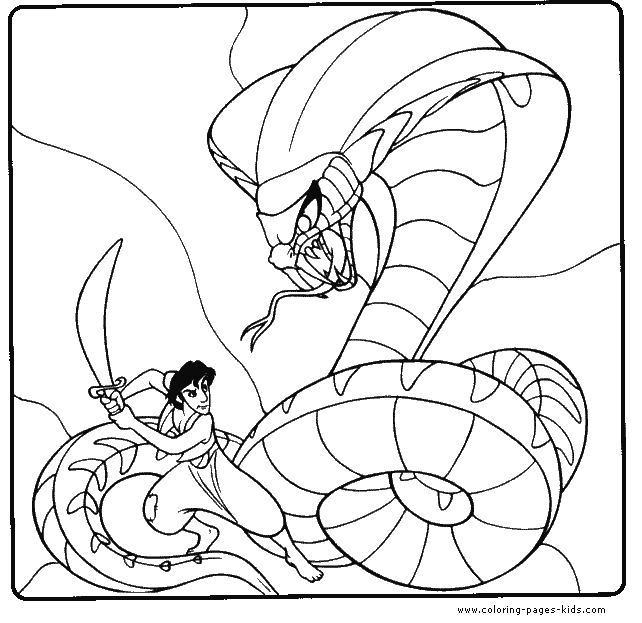 Aladin fighting Jafar the snake coloring page, aladin coloring page, disney coloring pages, color plate, coloring sheet,printable coloring picture