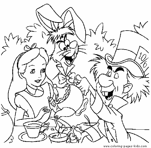 mad tea party, alice in wonderland, disney coloring pages, color plate, coloring sheet,printable coloring picture