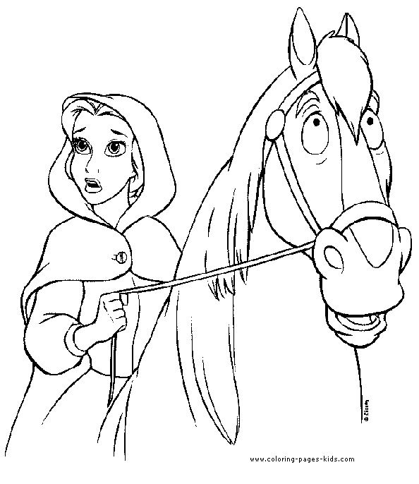 Belle and her horse, Beauty and the Beast color page, disney coloring pages, color plate, coloring sheet,printable coloring picture