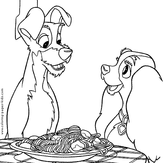 Lady and the Tramp color page, disney coloring pages, color plate, coloring sheet,printable coloring picture