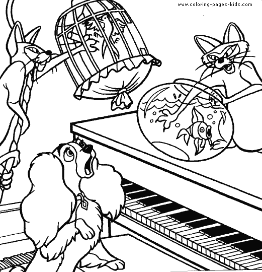 Lady and the Tramp color page, disney coloring pages, color plate, coloring sheet,printable coloring picture