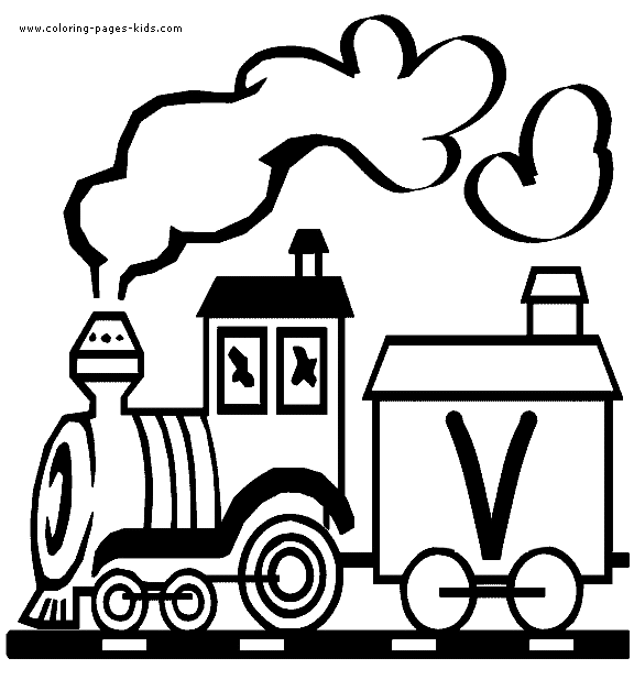Train letter V color page