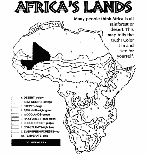 Africa's lands color page afrika